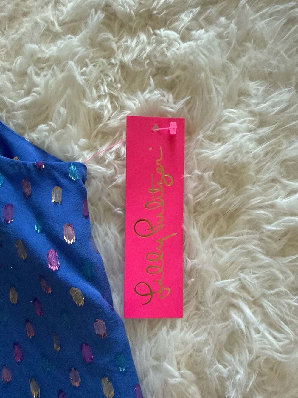 Lilly Pulitzer Florin Silk Sleeveless V-Neck Top Iris Blue Moroccan Metallic Cli - Picture 5 of 6